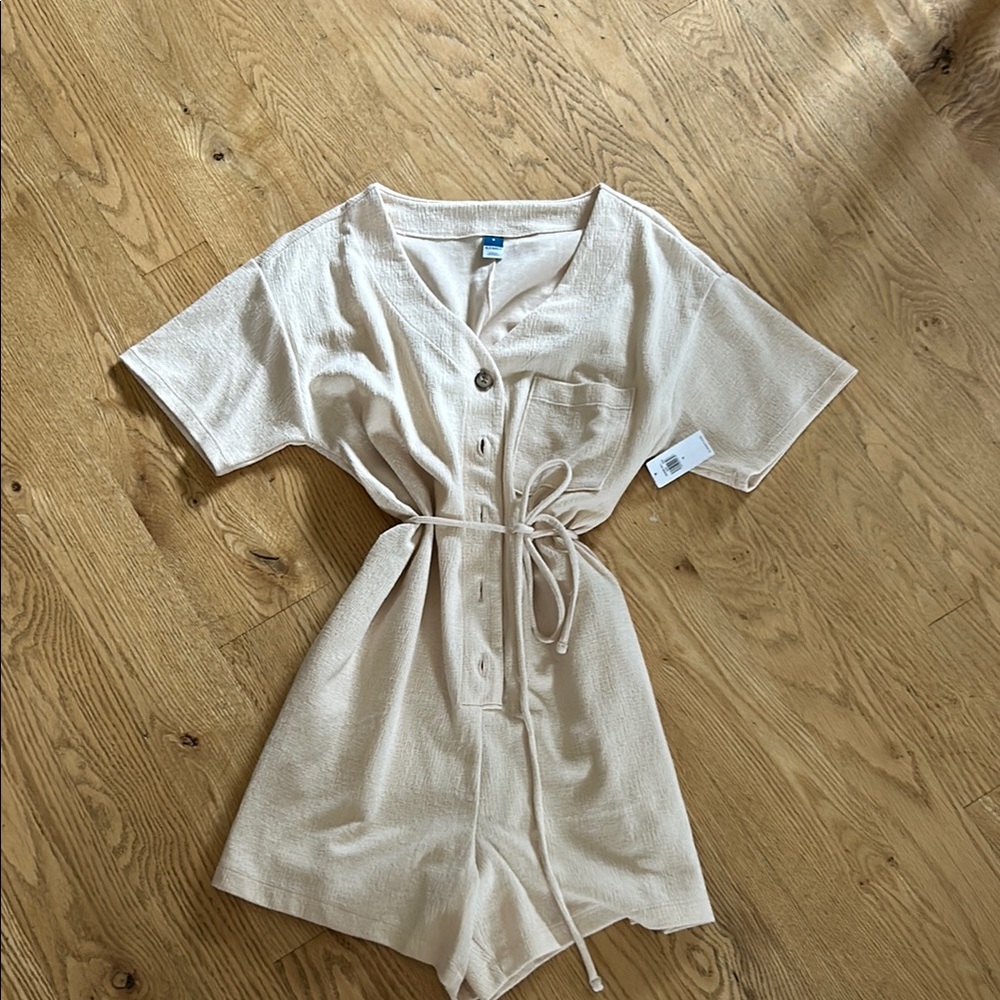 Old Navy Cream Button-Up Jumpsuit